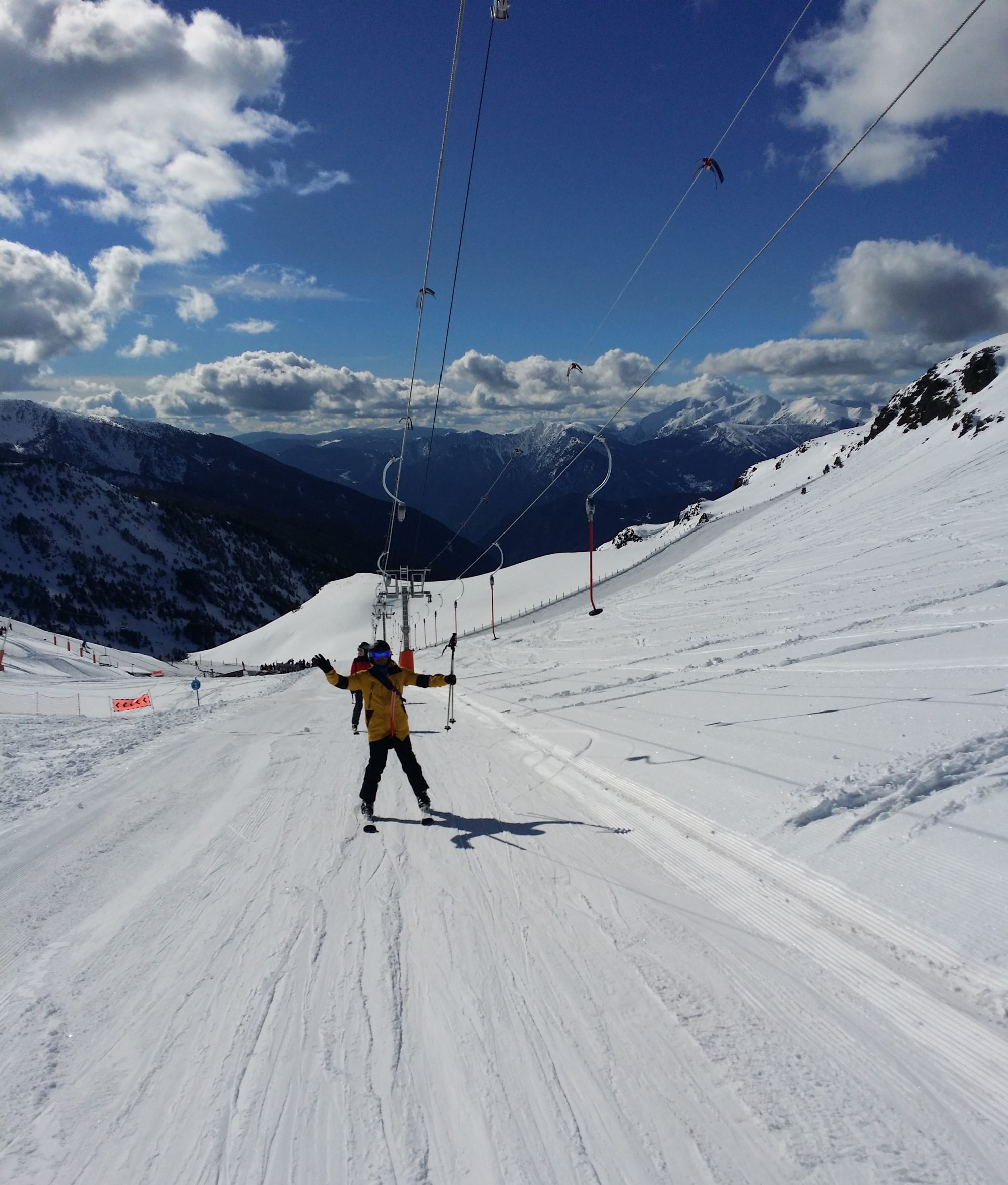 Skiing in the mountains of Andorra with an amazing view.